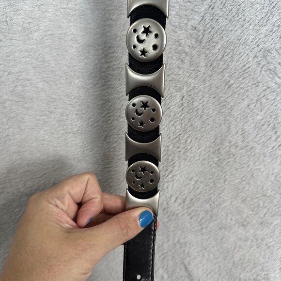 Suzi Roher Leather Stretch Belt Small Black Celestial Sun Moon Stars 90s Grunge - Picture 3 of 9